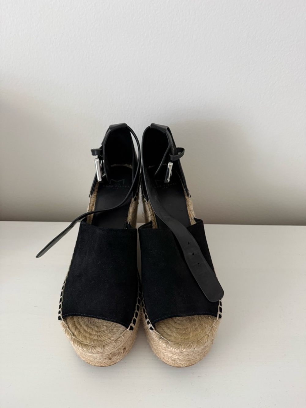 Marc Fisher Black Espadrille Wedge Sandals with Ankle Strap - Picture 3 of 6